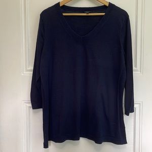 Talbots Fine Gauge Slub Light Weight Cotton Sweater 2/3 Sleeve Navy XLP